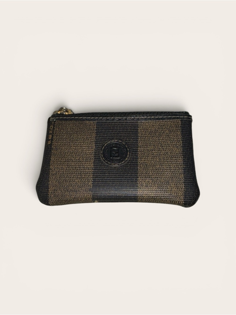 Fendi Brown and Black Striped Mini Zipper Wallet